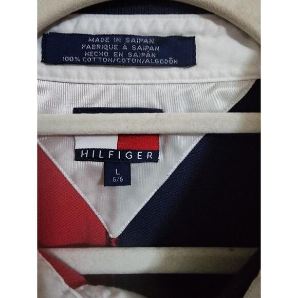 Vintage Men's Tommy Hilfiger Red and Blue Polo Size Large - Picture 2 of 3